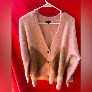 Rails Pink Fuzzy V-Neck Cardigan with Brown Diamond Accents